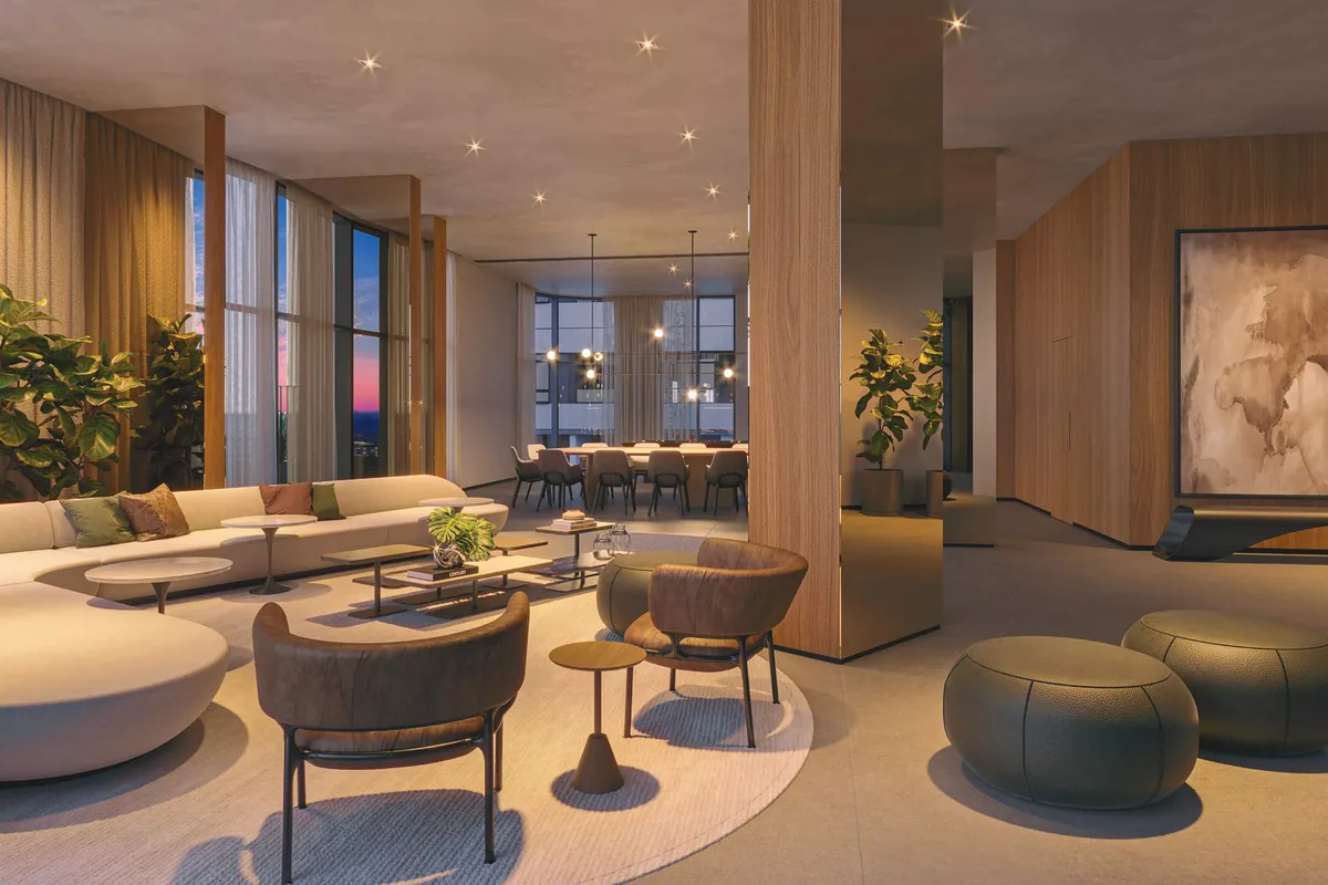 Salão de festas do Acervo Residences, com interiores assinados por Carlos Rossi
