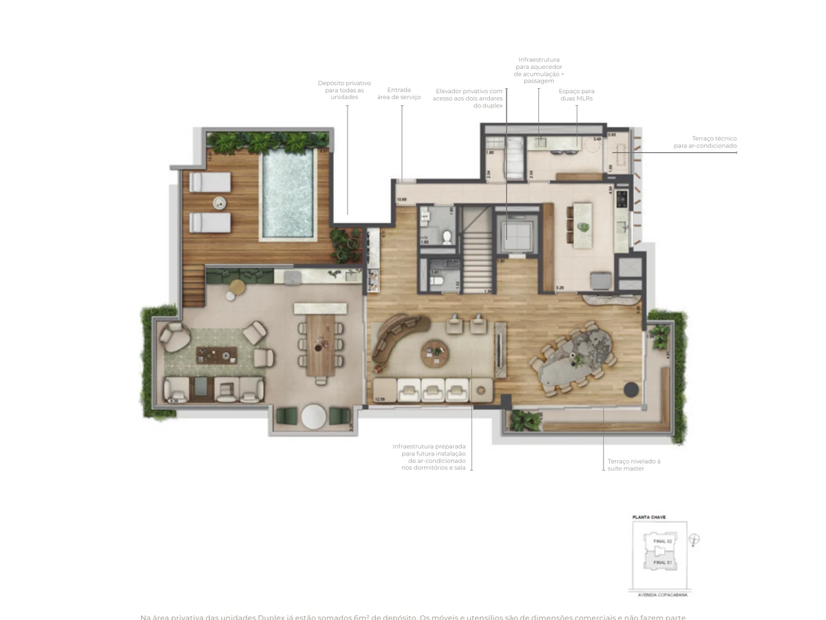 Planta do pavimento superior do duplex de 529 m² do Authoria por Dubai