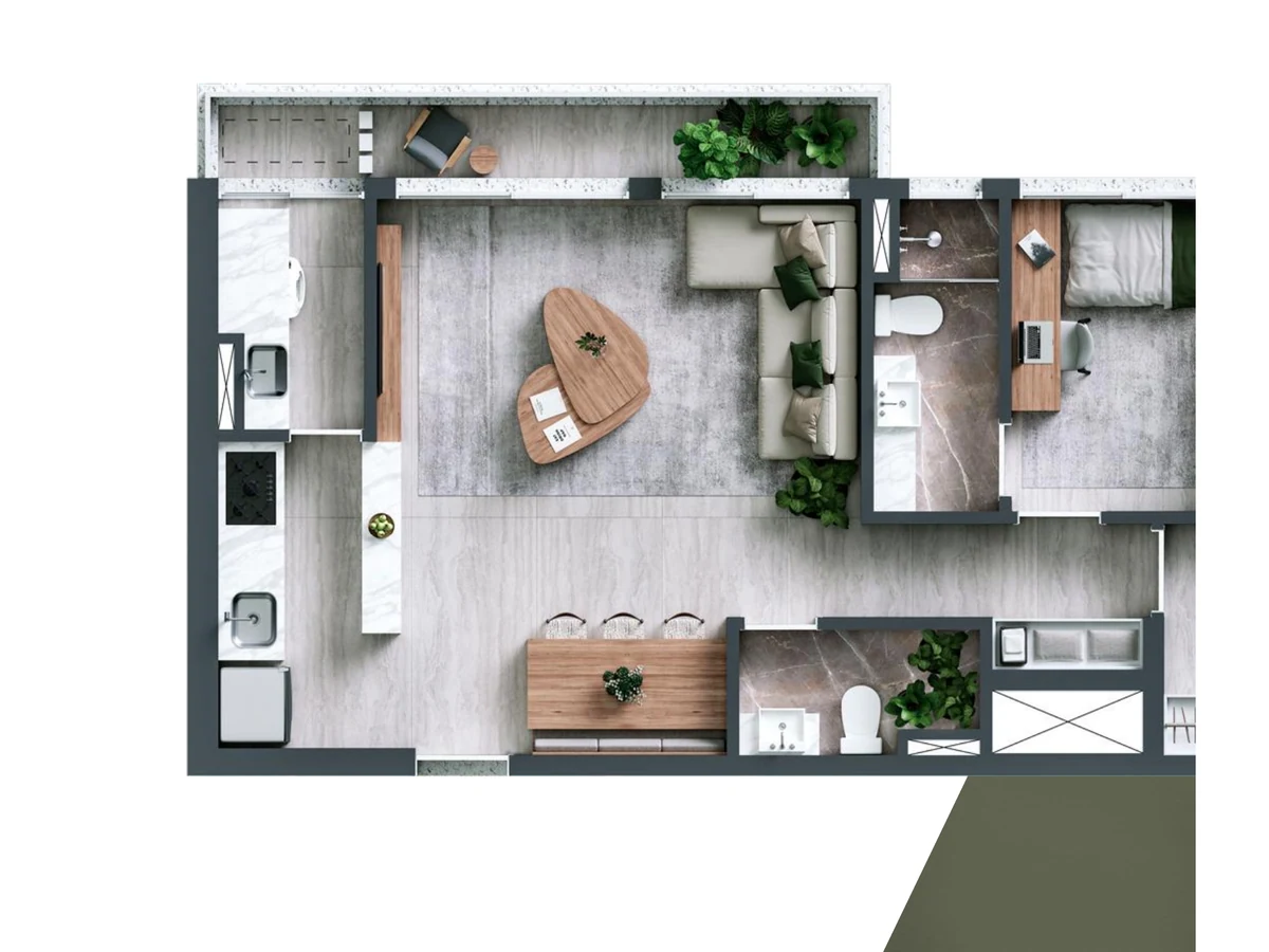 Planta do apartamento de 82 m² do Bosque Alphagran
