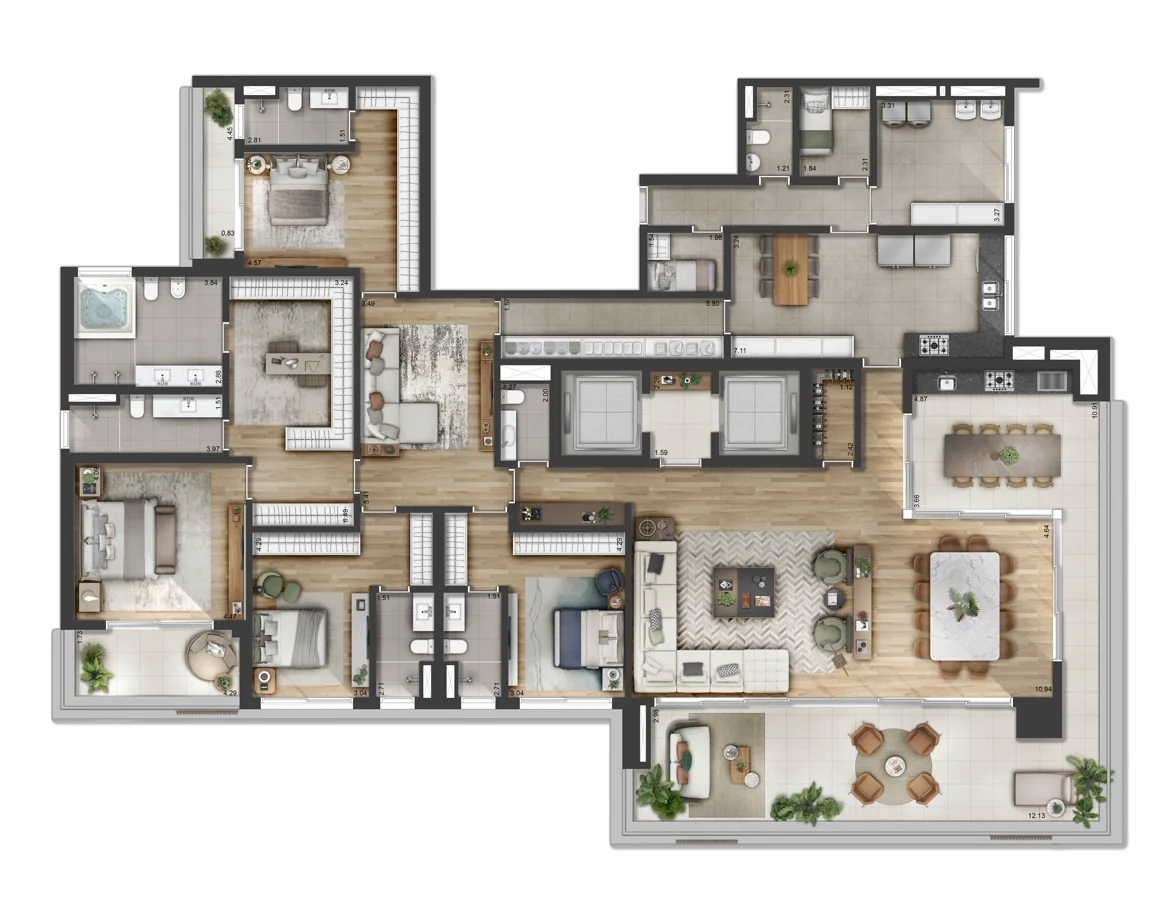 Planta do apartamento de 420 m² do Florà Alphaville