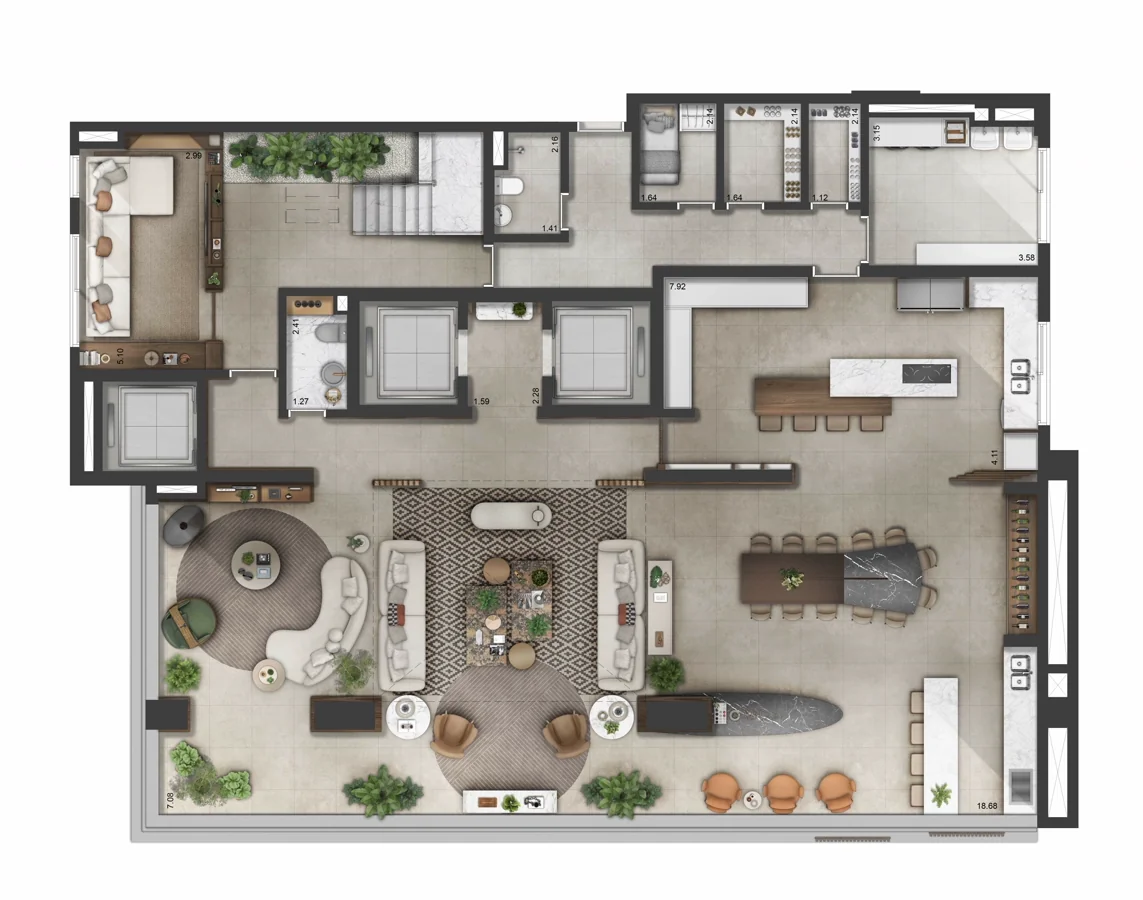 Planta do duplex de 565 m² do Florà Alphaville