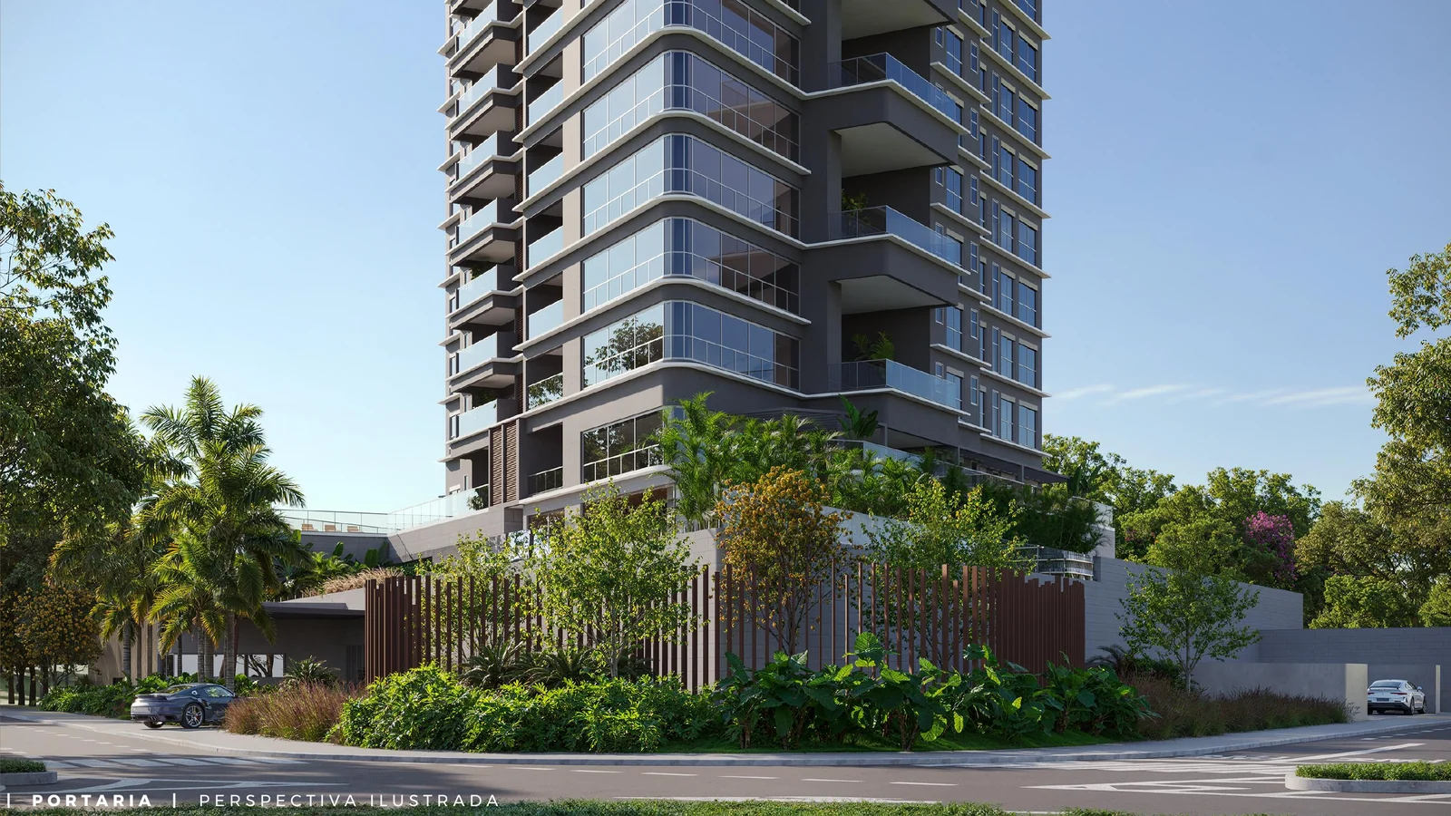 Fachada do Vista Alphagran, torre da JMF Construtora com vista para a Reserva Madalena na Alphagran, Alphaville