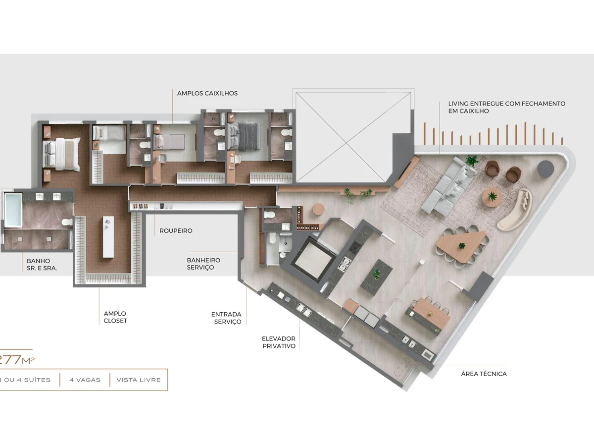 Planta do apartamento de 277 m² do Vista Alphagran